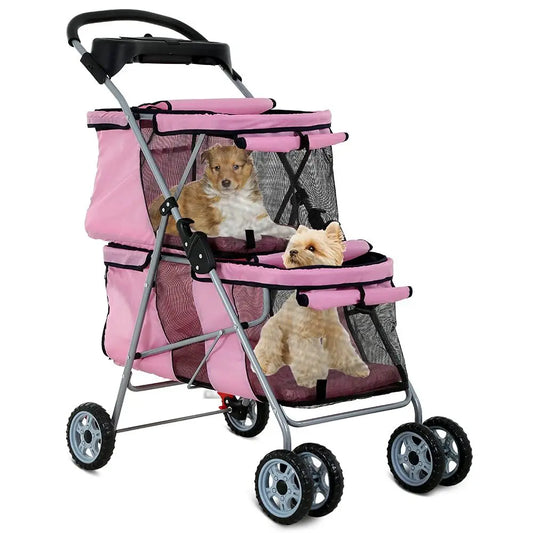 Four Wheel Pet Stroller For Small And Medium Dogs And Cats With Cup Holder