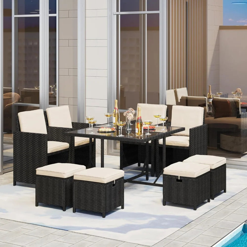 9 Piece Outdoor Patio Dining Set With Glass Table Ideal
