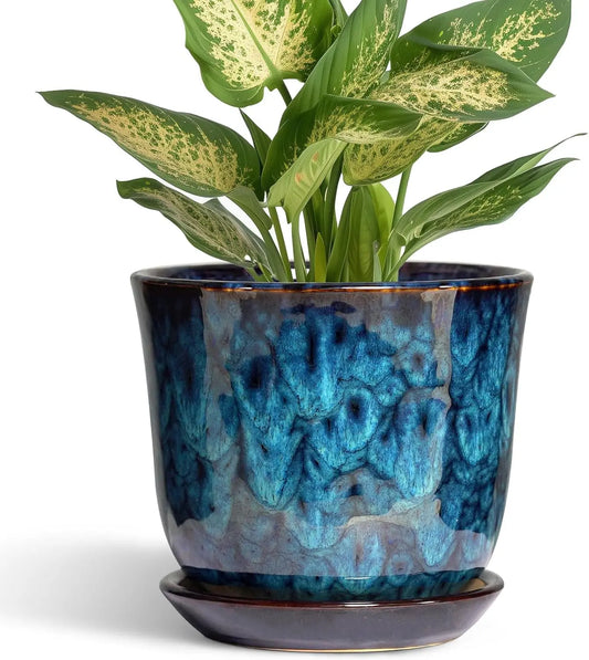 Ceramic Plant Pot With Drainage Hole And Saucer Indoor Outdoor