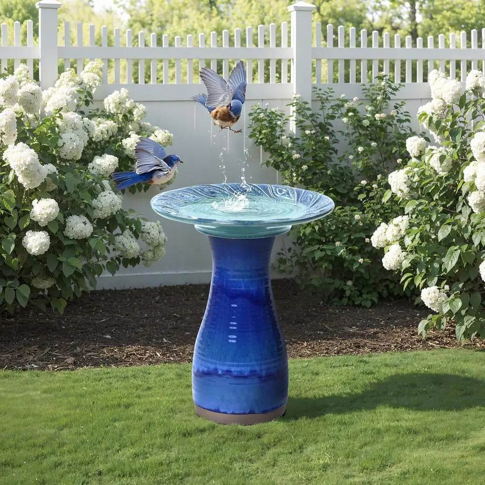 Glazed Ceramic Bird Bath for Outdoors with Pedestal