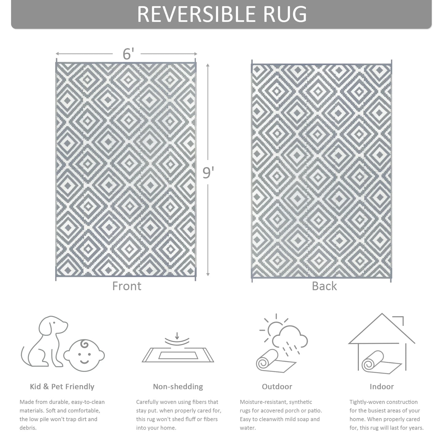 Outdoor Reversible Plastic Straw Rug For Patio And RV