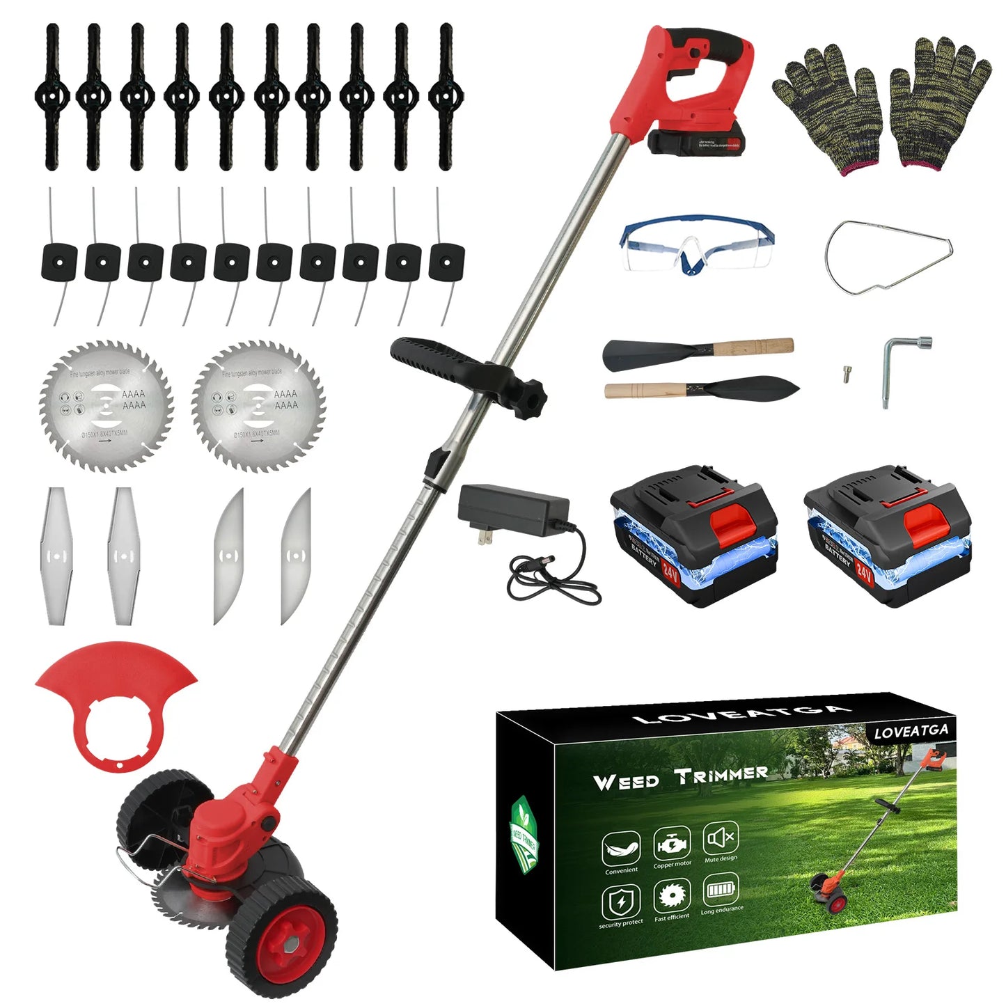 21V Cordless Grass Trimmer 3-In-1 Edger Mower With 2x2.0Ah Batteries