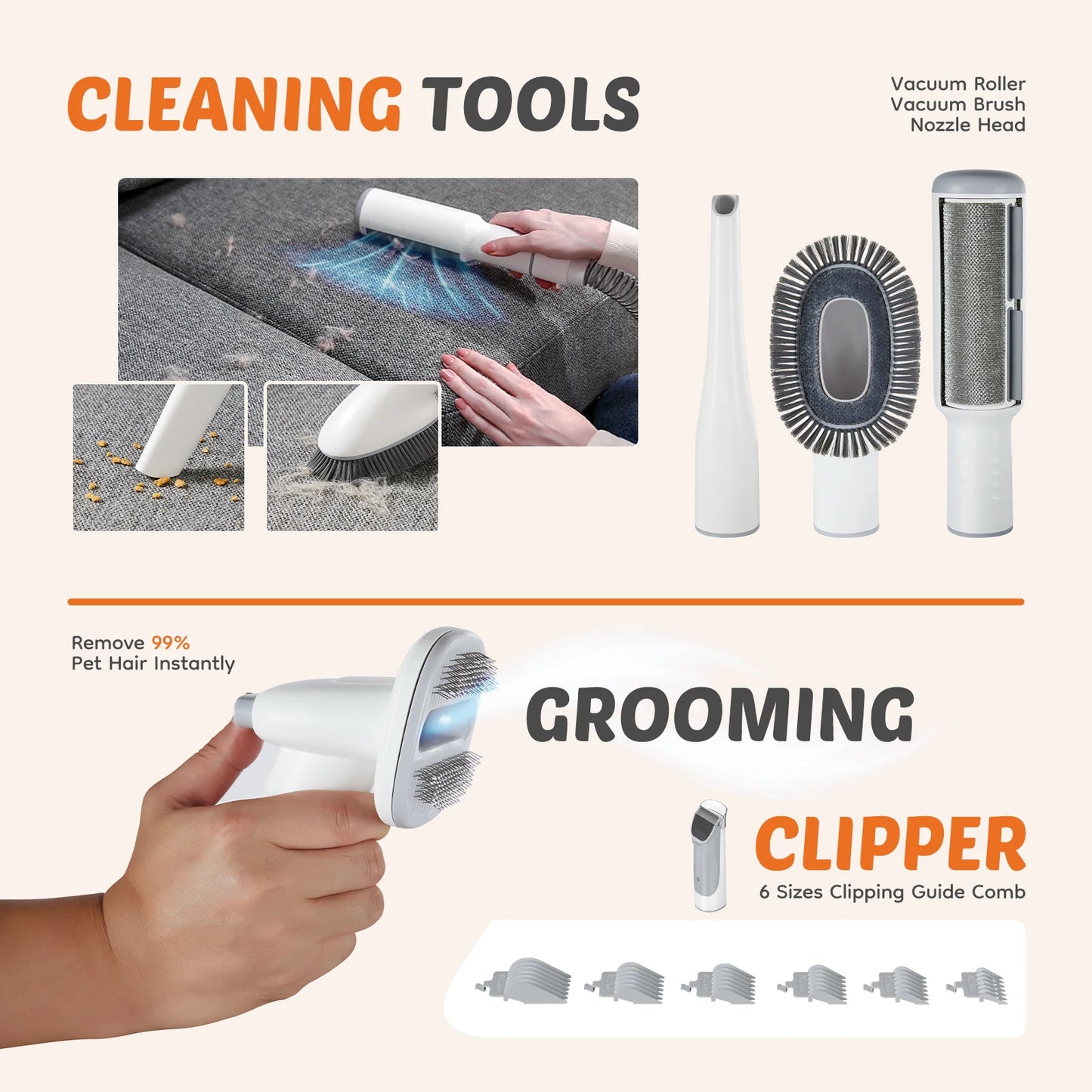 JHK Pet Grooming Vacuum Kit With Clipper Set And Tools