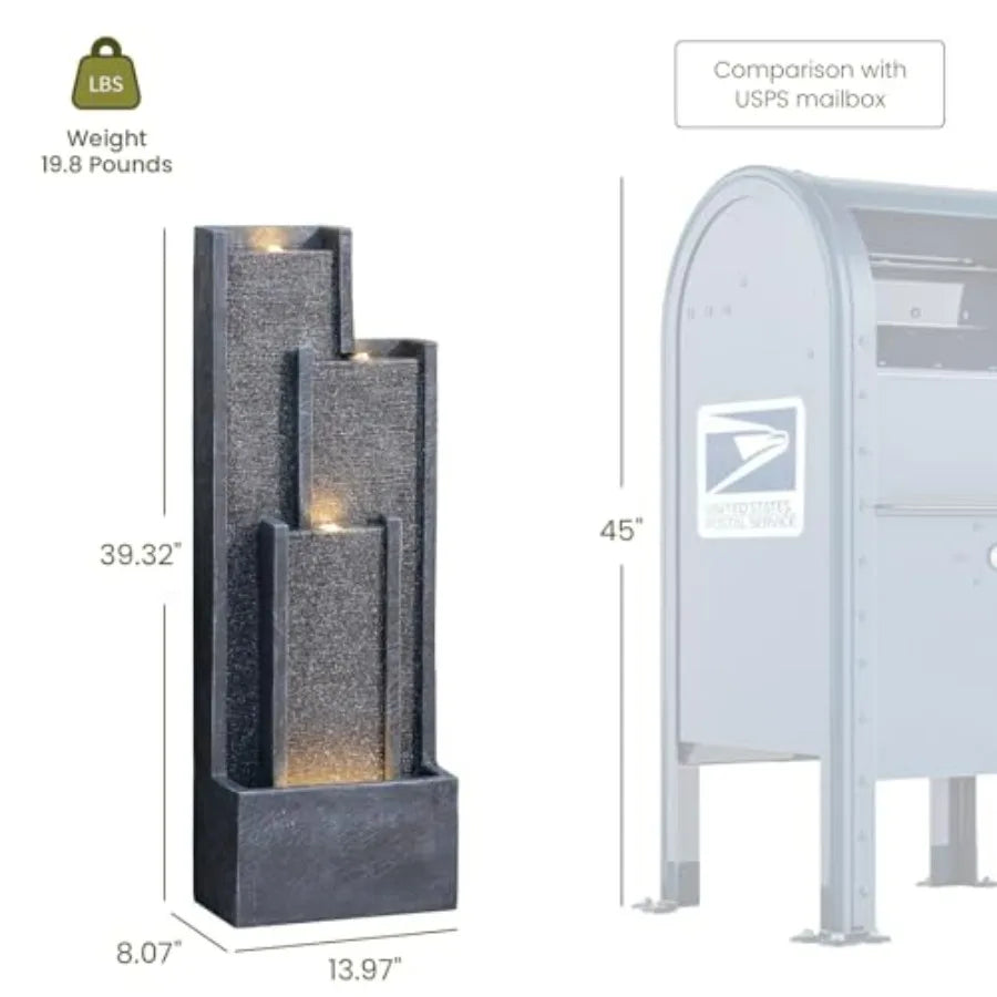Modern Outdoor Water Fountain With Lights Resin Cascading Waterfall