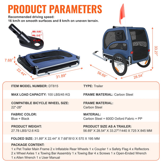 SucceBuy Universal Pet Bike Trailer Carrier For Dogs
