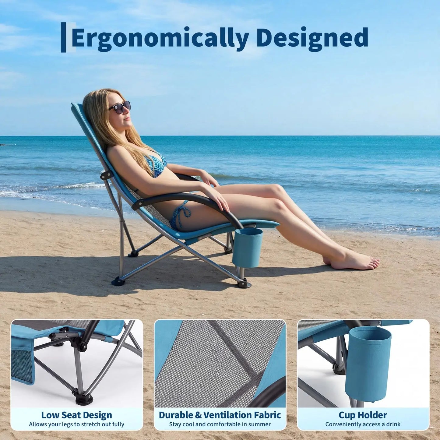 HiMISS Beach Chairs 2 Pack Folding Cup Holders Portable Outdoor