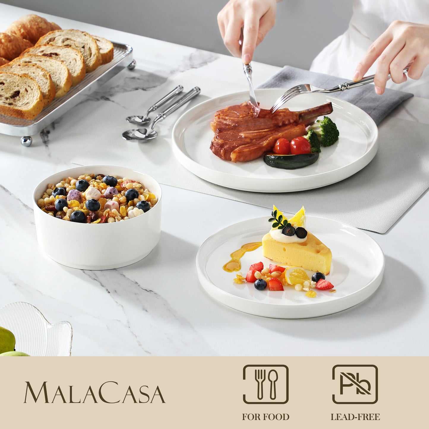 MALACASA Leah Porcelain Dinnerware Set For Everyday Dining