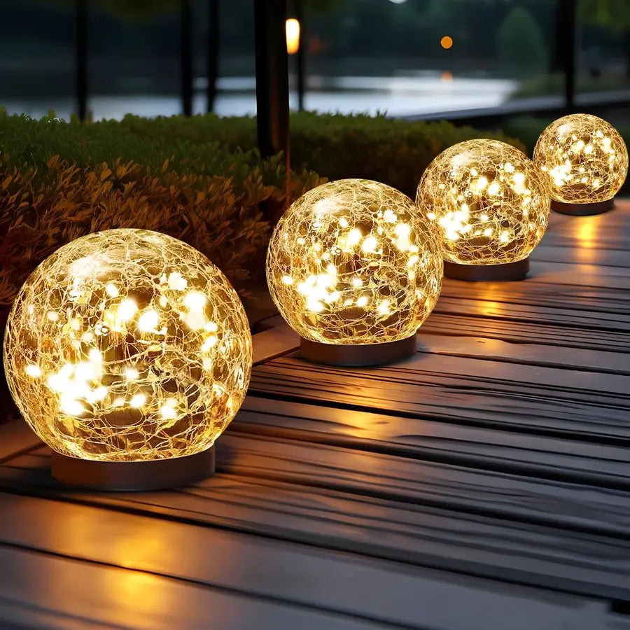 Solar Globe Lights Outdoor Waterproof Cracked Glass Orbs