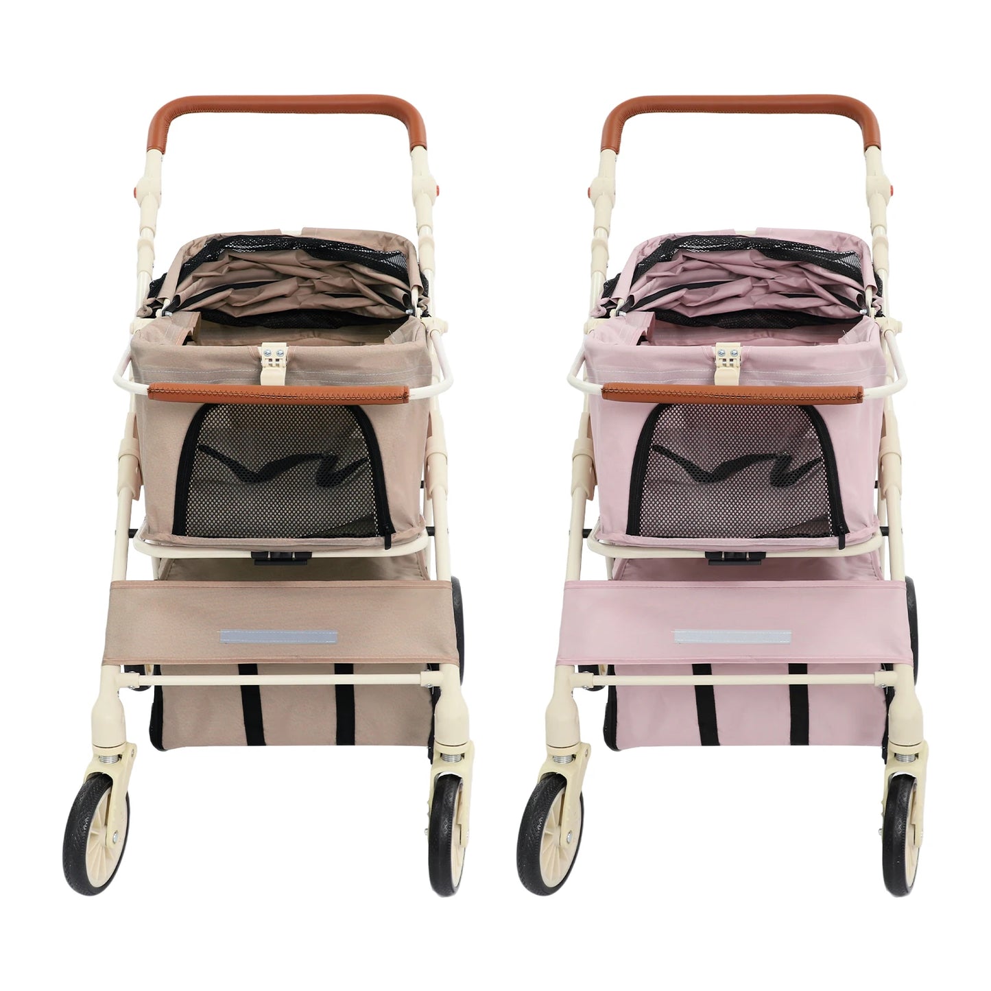 Foldable Double-Tier Pet Stroller With Removable Carrier
