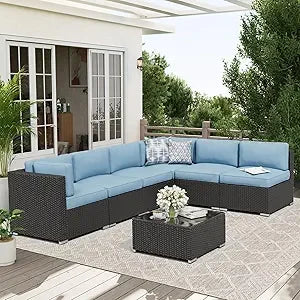 7 Piece Outdoor Patio Furniture Set With Glass Top Table