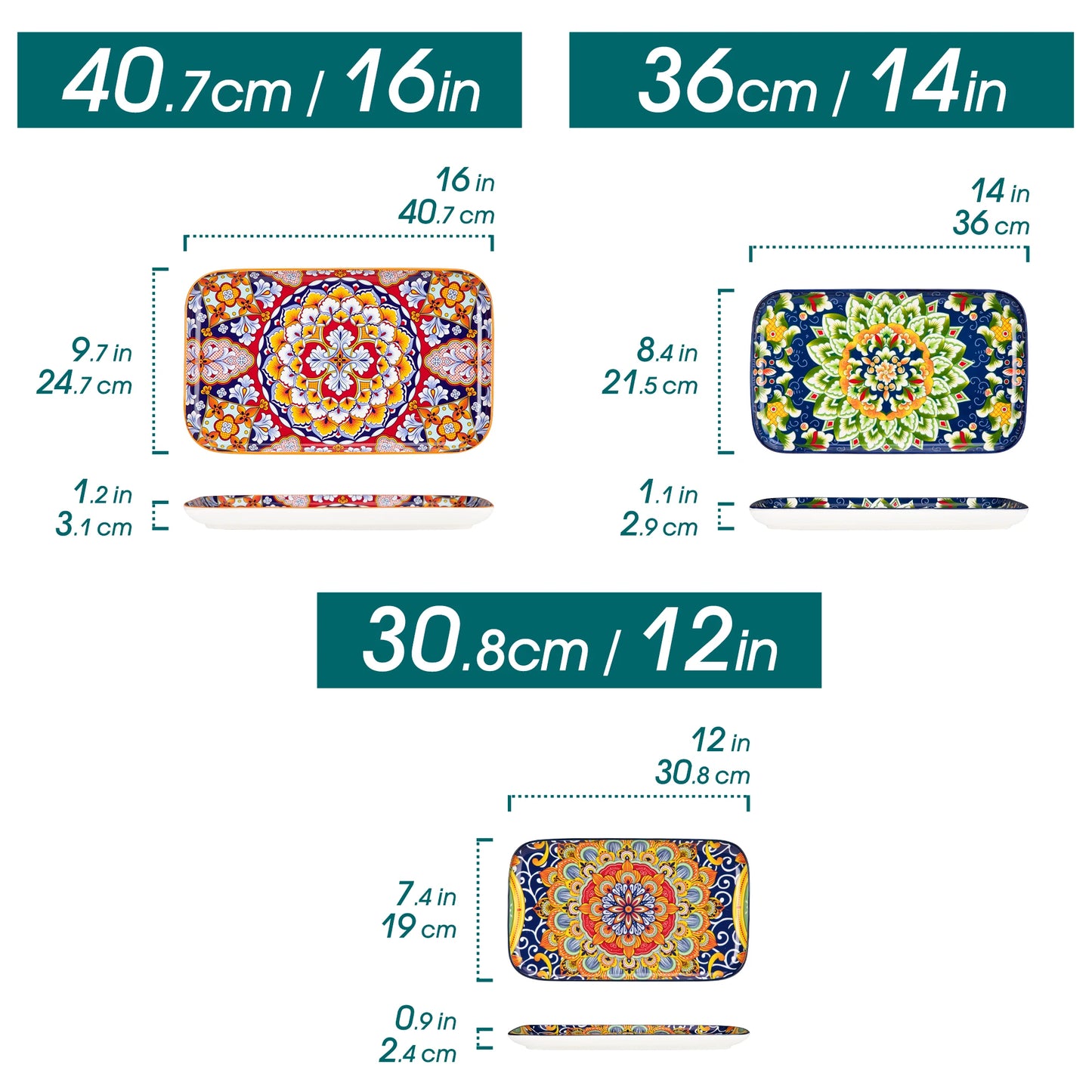 MALACASA Ceramic Rectangular Plates Set For Salad Dessert Oven Safe
