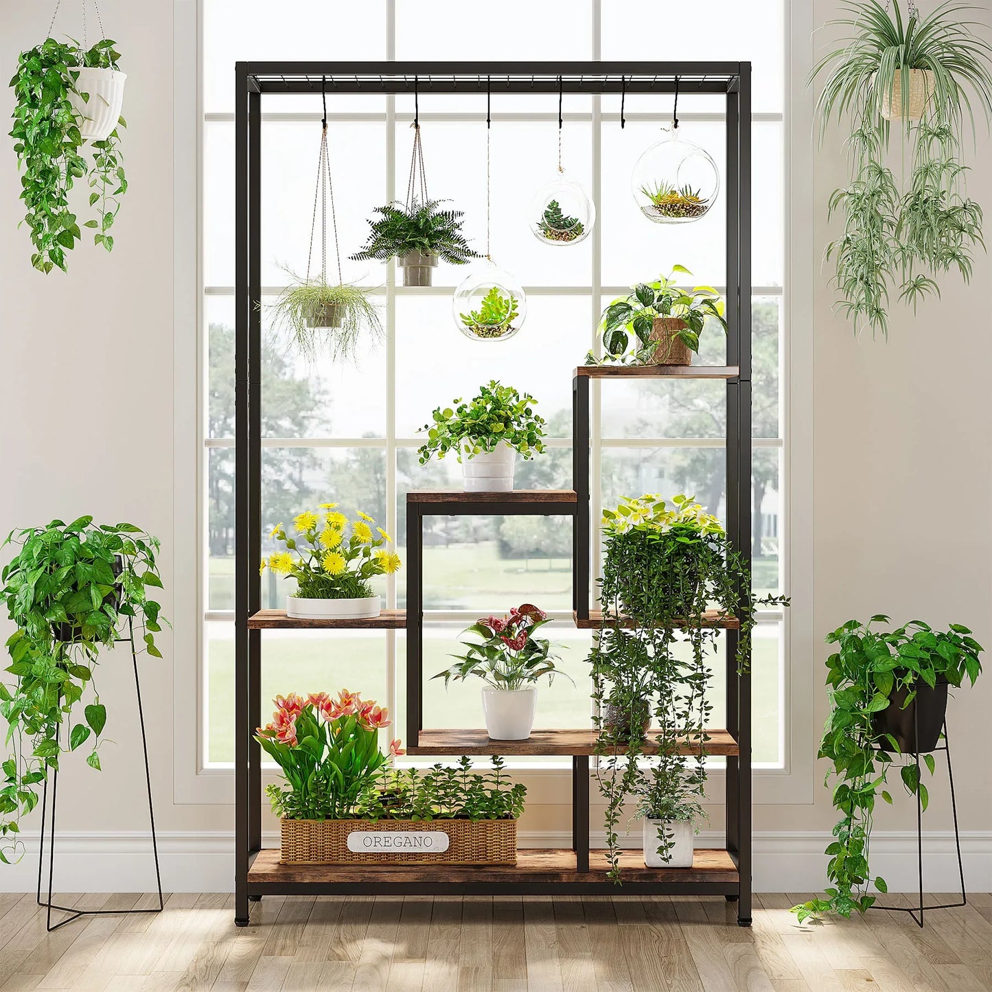 Tribesigns Five Tier Tall Indoor Plant Stand With Hanging Hooks