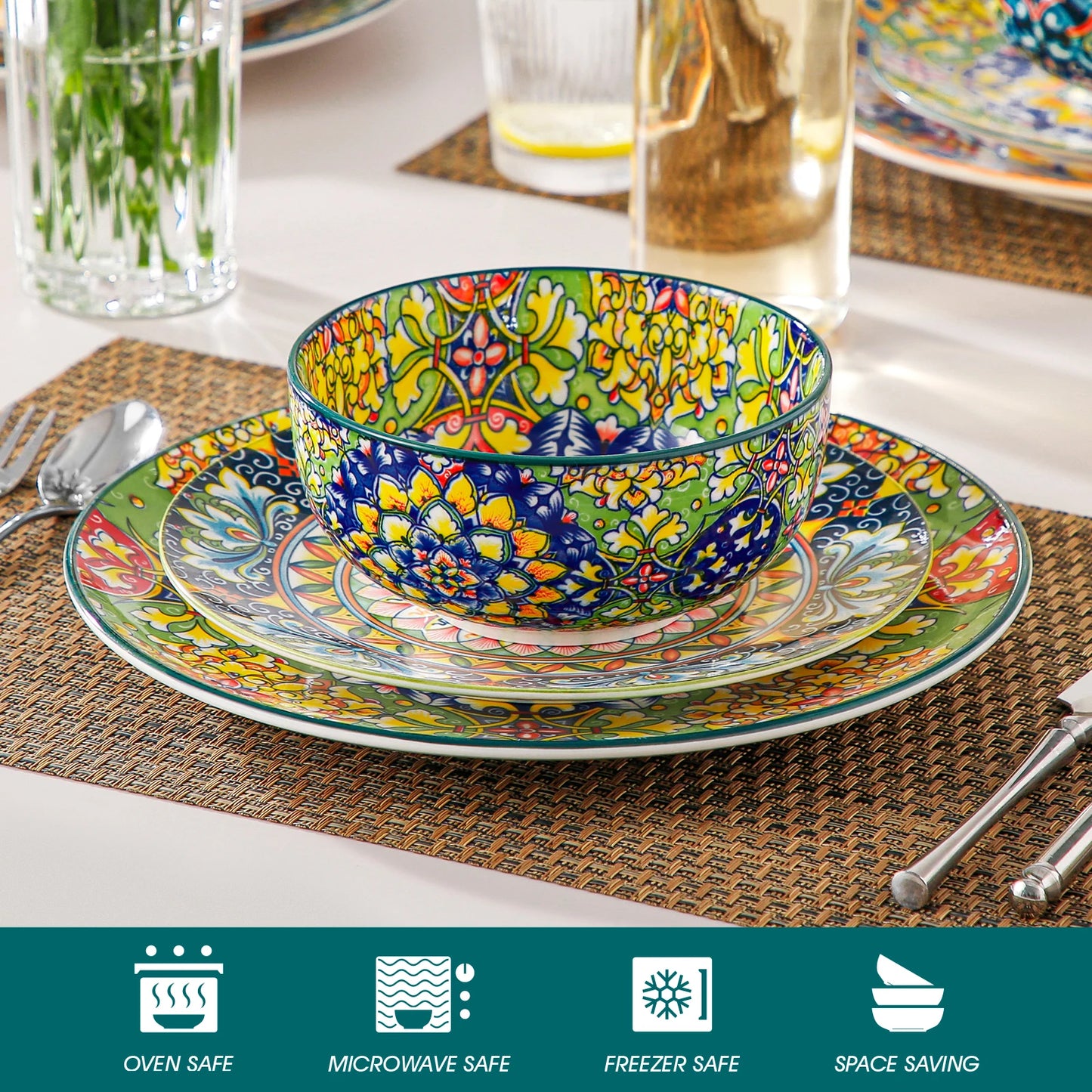 MALACASA Ceramic Cereal Bowls Set For Salad Pasta Oatmeal