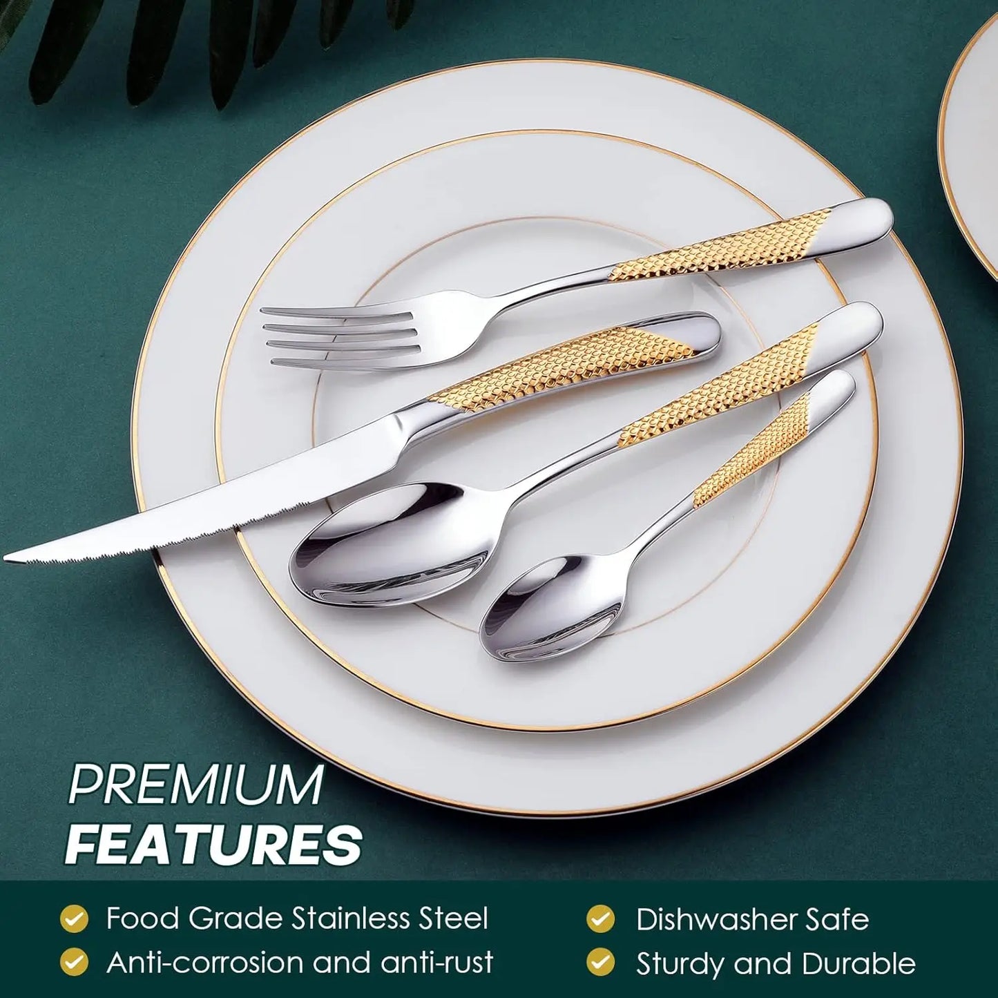 Hammered Stainless Steel Flatware Set For Six 24Piece