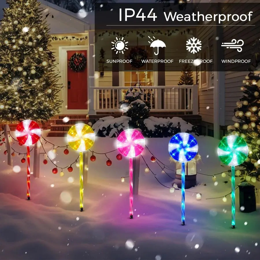 Solar Christmas Pathway Lights Candy Cane Lollipops