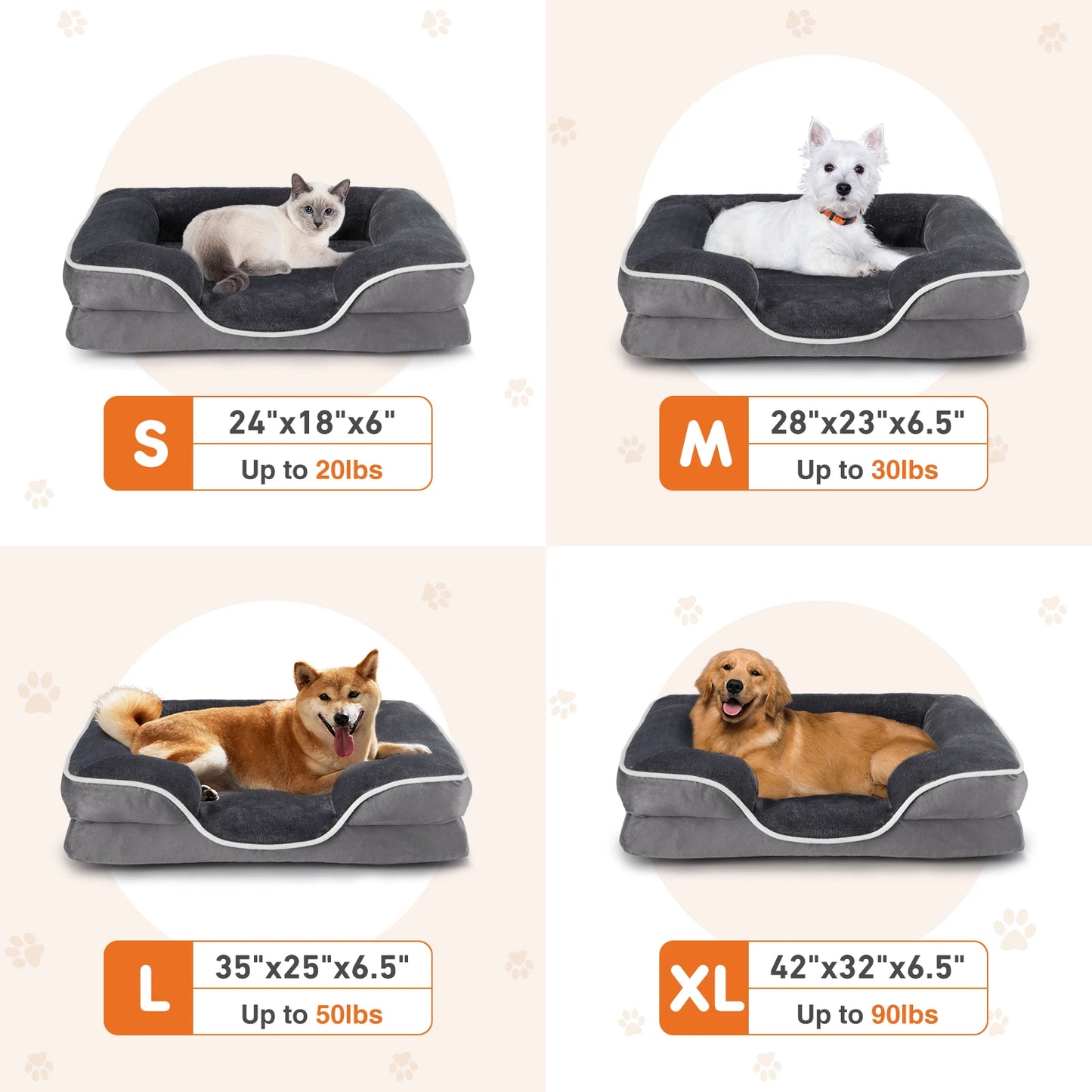 JHK Orthopedic Memory Foam Dog And Cat Bed With Washable Removable Cover