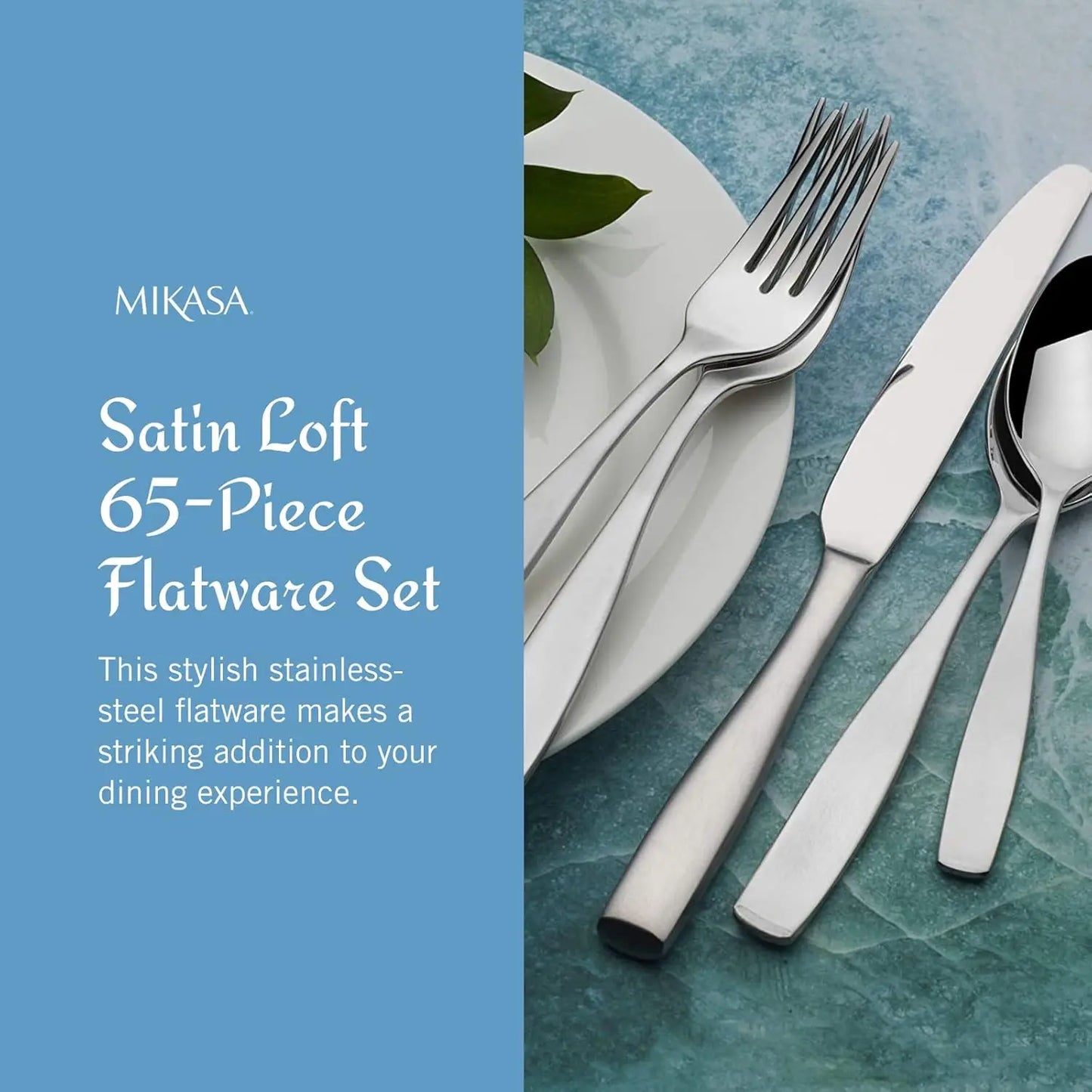 Satin Loft 65 Piece Flatware Set Stainless Steel Silverware