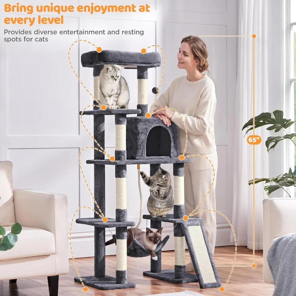 Multi Level Cat Tree With Sisal Posts And Hammocks