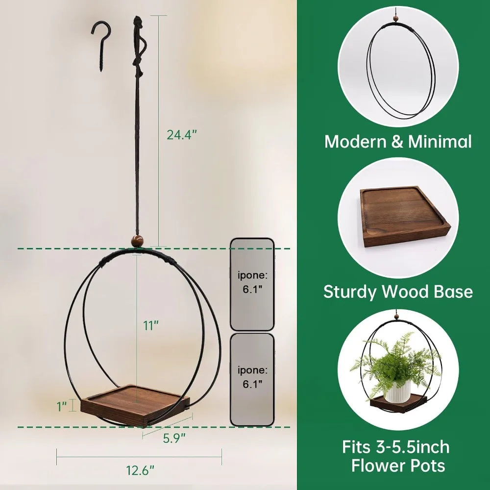 Indoor Hanging Planter With Wood Base Macrame Plant Hanger
