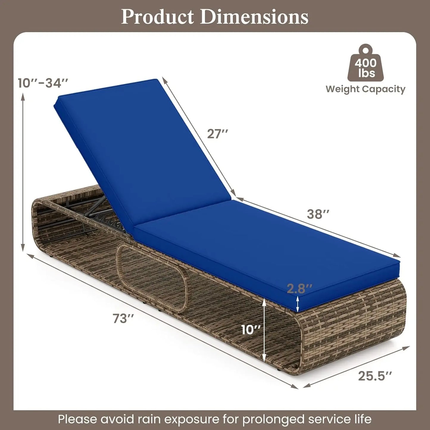 Outdoor PE Wicker Chaise Lounge Set With Adjustable Cushions