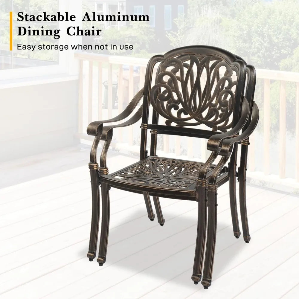 Outdoor Patio Dining Set Cast Aluminum Four Chairs Umbrella Table
