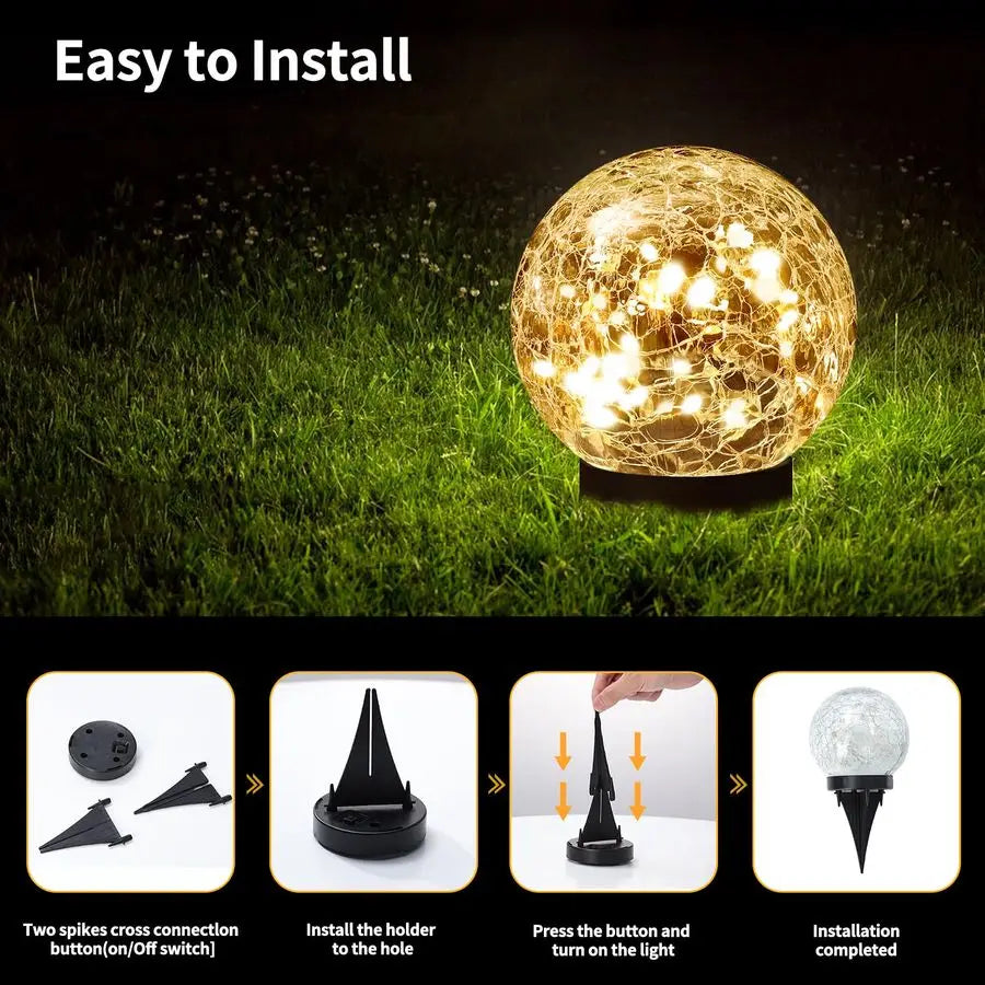 Solar Globe Lights Outdoor Waterproof Cracked Glass Orbs