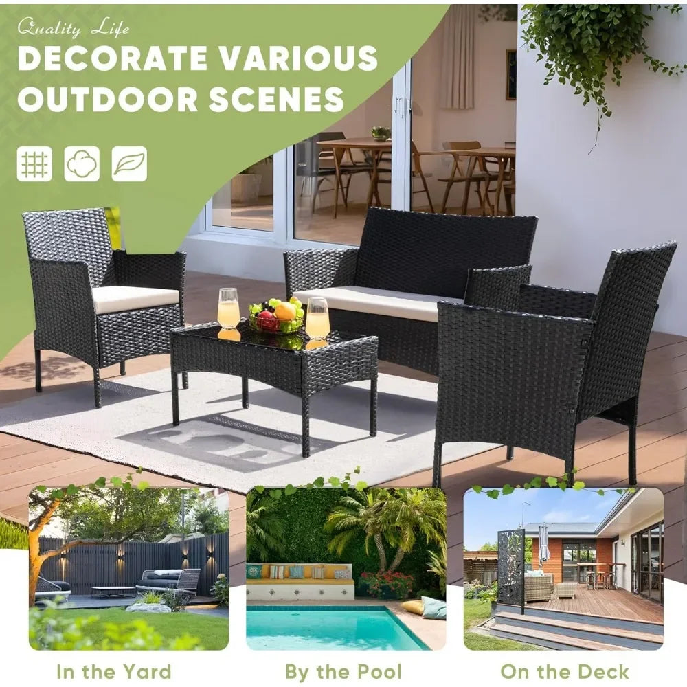 Outdoor 4-Piece Wicker Rattan Patio Conversation Set