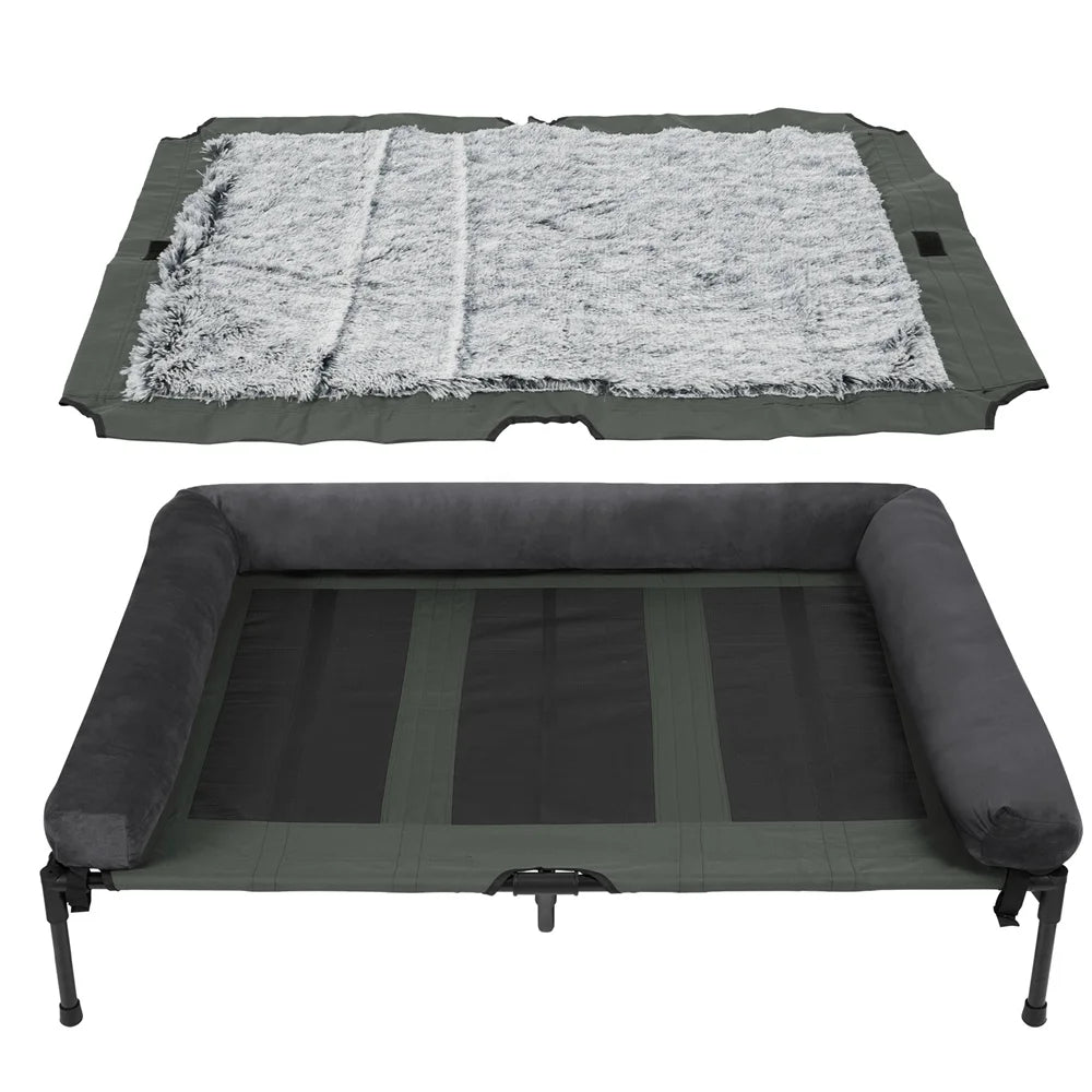 BORWART Outdoor Raised Dog Bed With Cooling Breathable Plush Mat