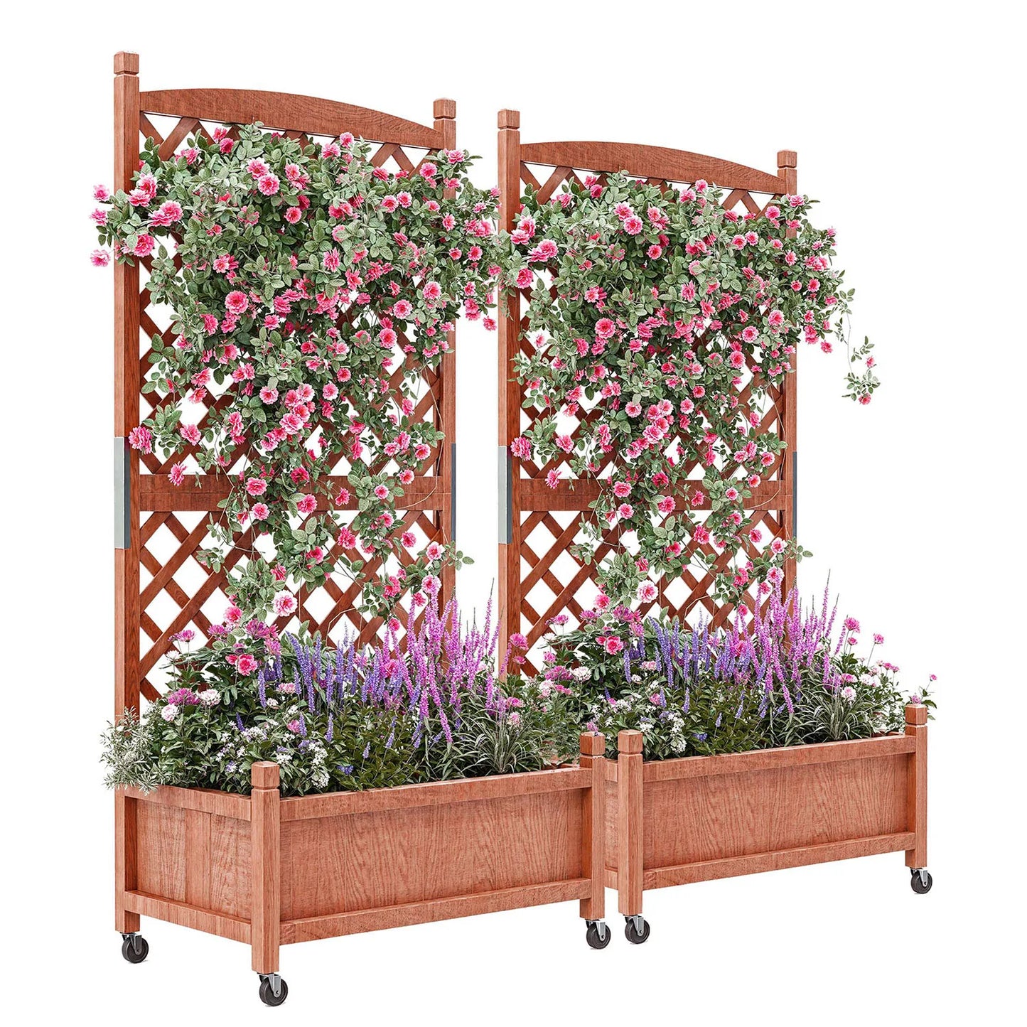 Twister.CK Wood Planter Box With Trellis Wheels Raised Garden Bed
