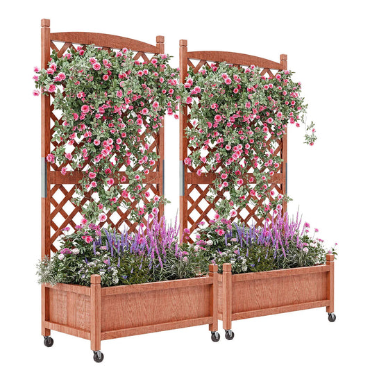 Twister.CK Wood Planter Box With Trellis Wheels Raised Garden Bed