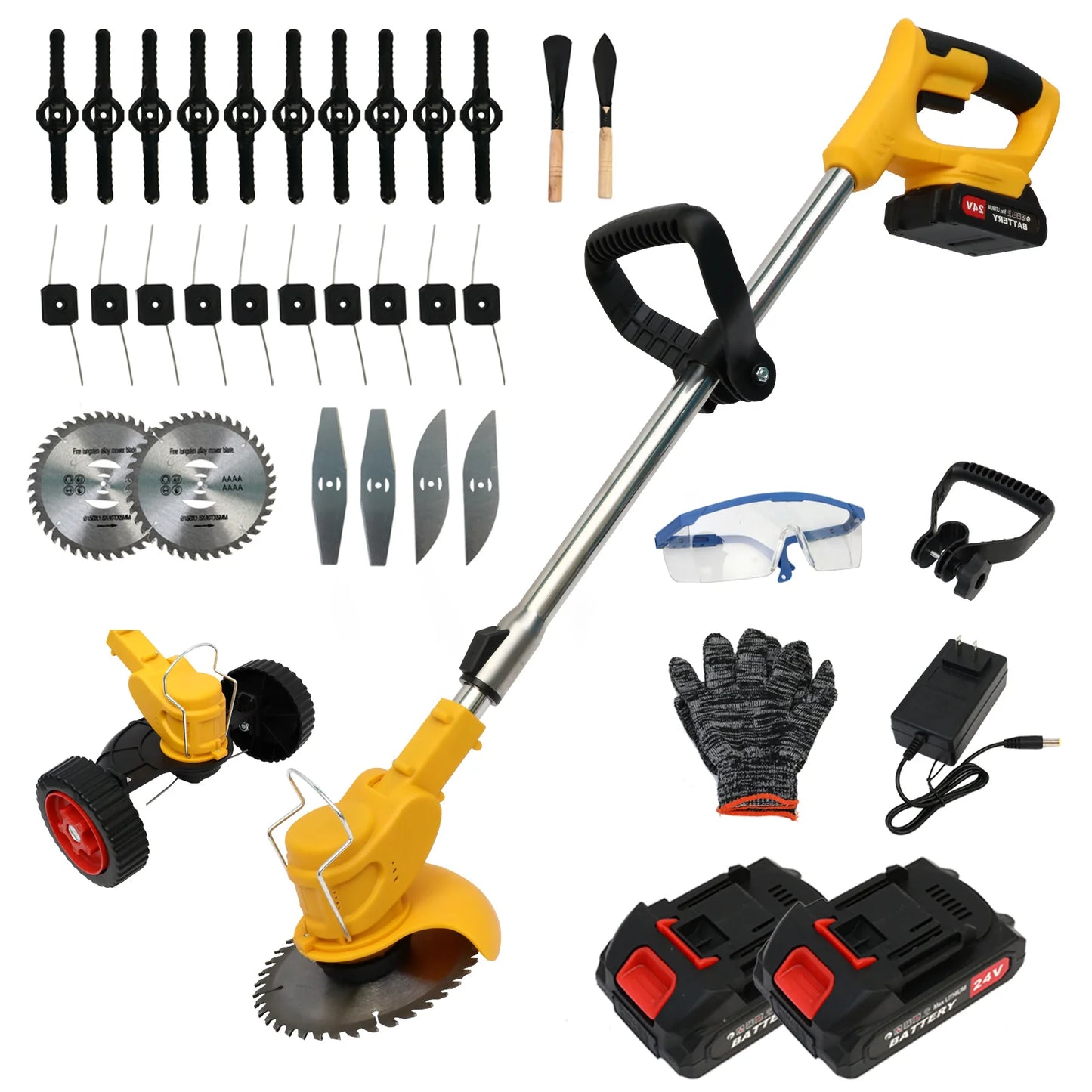 21V Cordless Grass Trimmer 3-In-1 Edger Mower With 2x2.0Ah Batteries