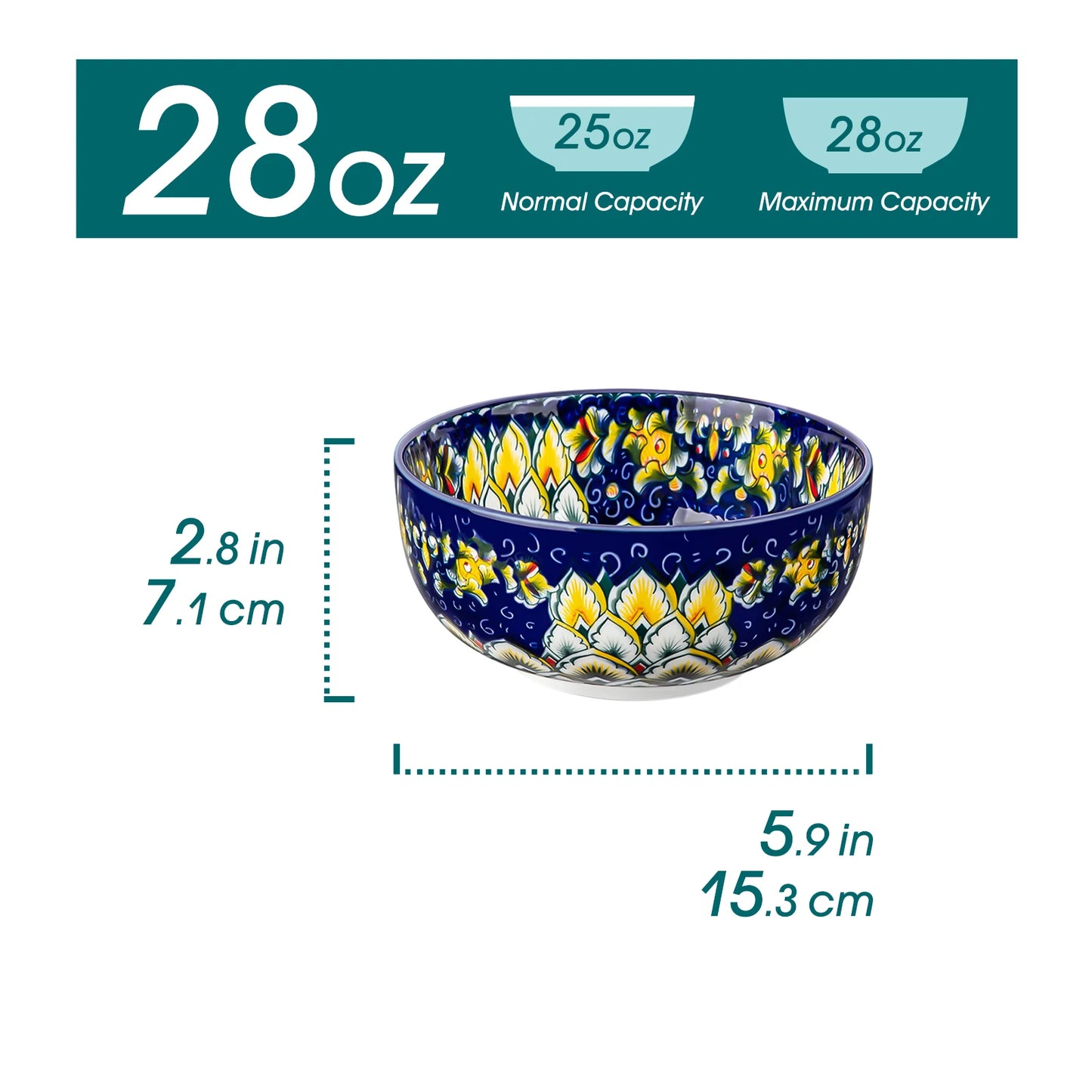 MALACASA Ceramic Cereal Bowls Set For Salad Pasta Oatmeal