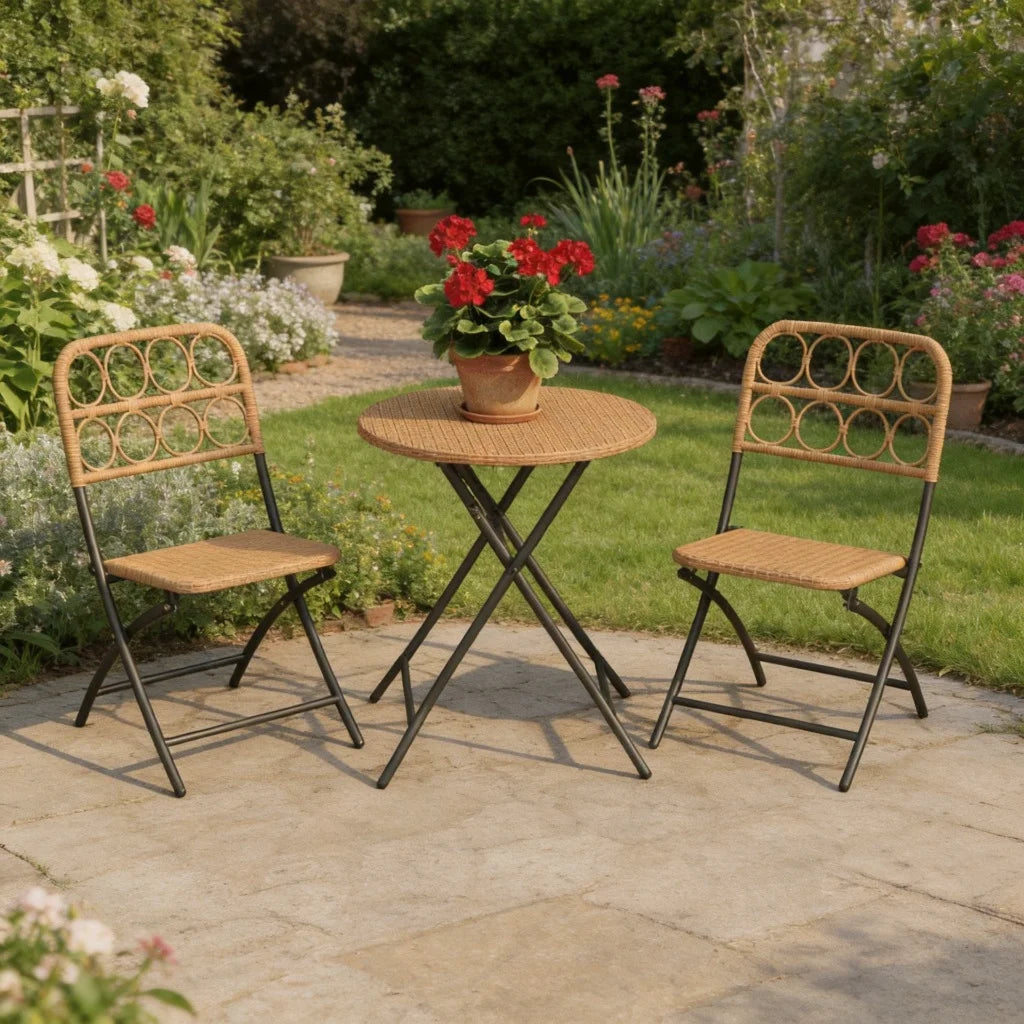 PIYRQ 3 Piece Folding Patio Bistro Set Outdoor Round Table And Chairs