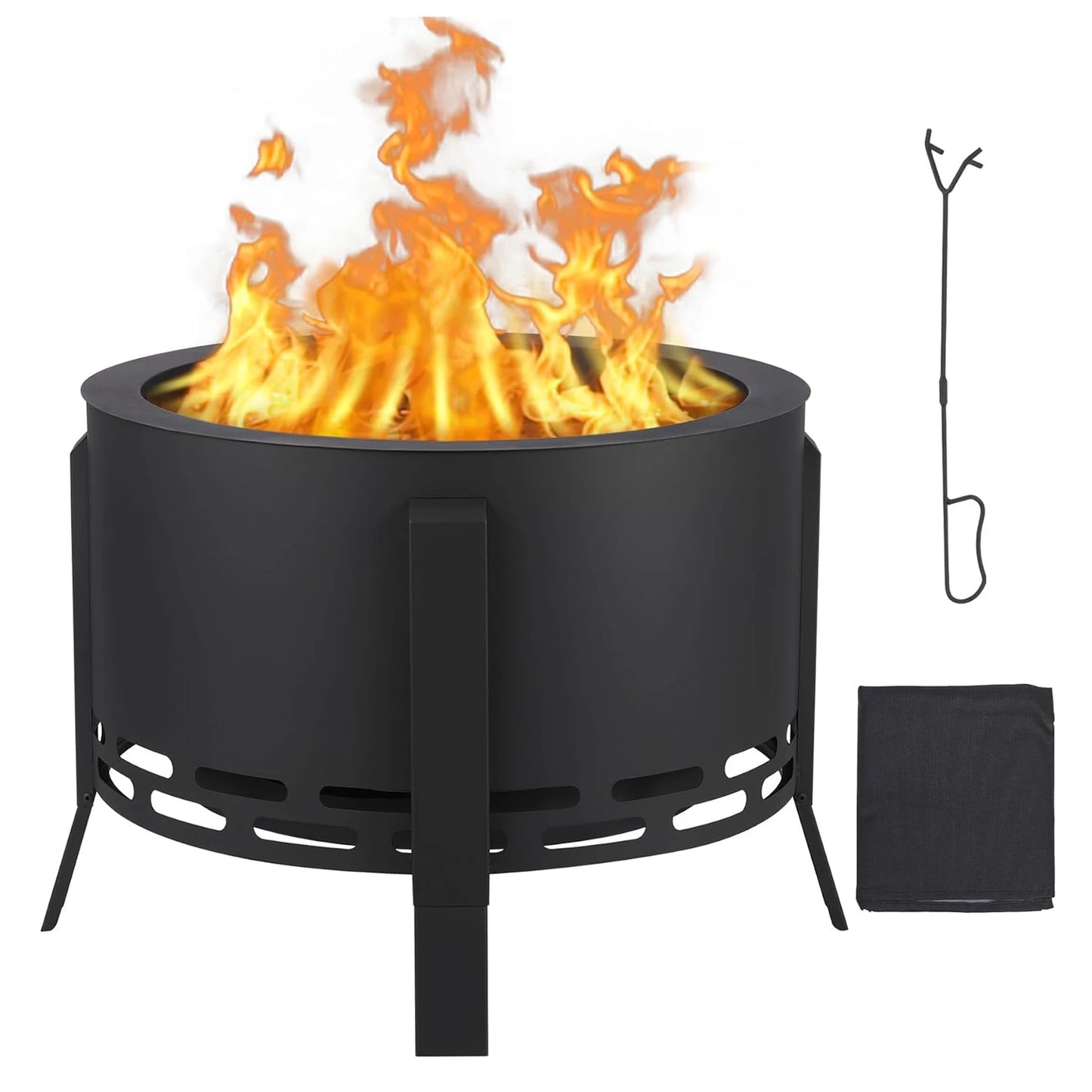 HiMISS Smokeless Firepit With Folding Feet Multi Fuel Charcoal