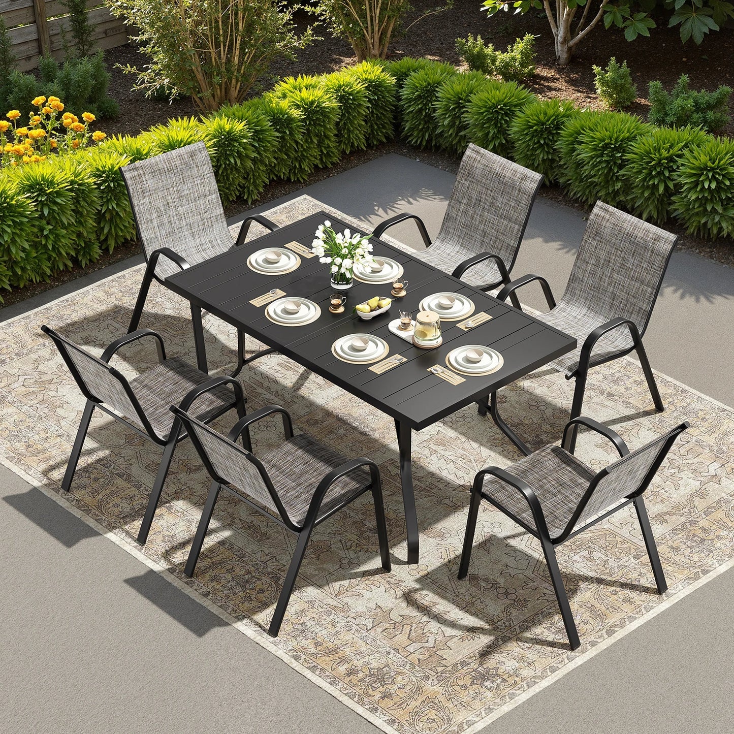 Farini 7-Piece Outdoor Dining Set For 6 With Metal Table And Chairs