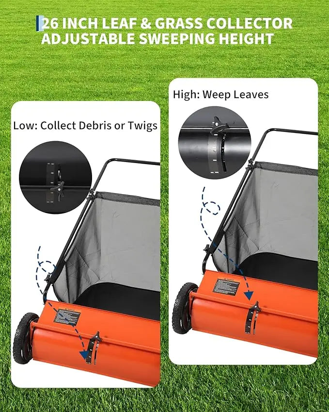 Push Lawn Sweeper With 7 Cu Ft Collection Bag And Durable Steel Frame