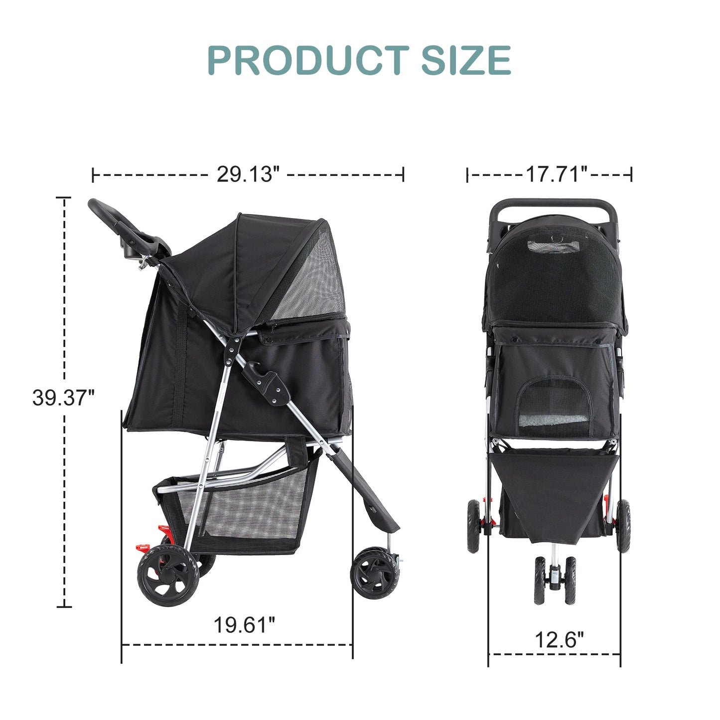 JHK 3-Wheel Foldable Pet Stroller For Small Dogs And Cats