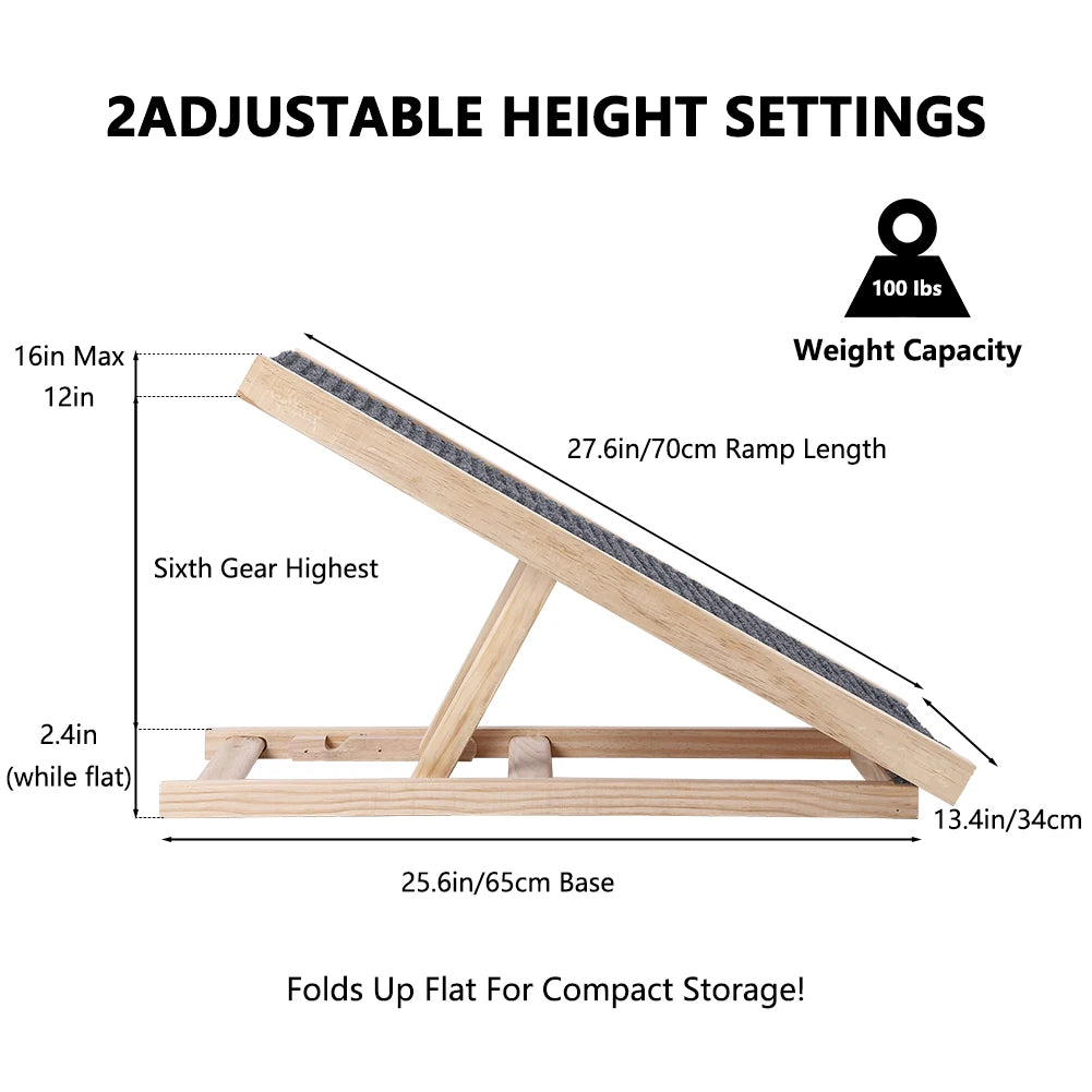 HiMISS Wooden Dog Ramp Adjustable Folding Portable Anti Skid