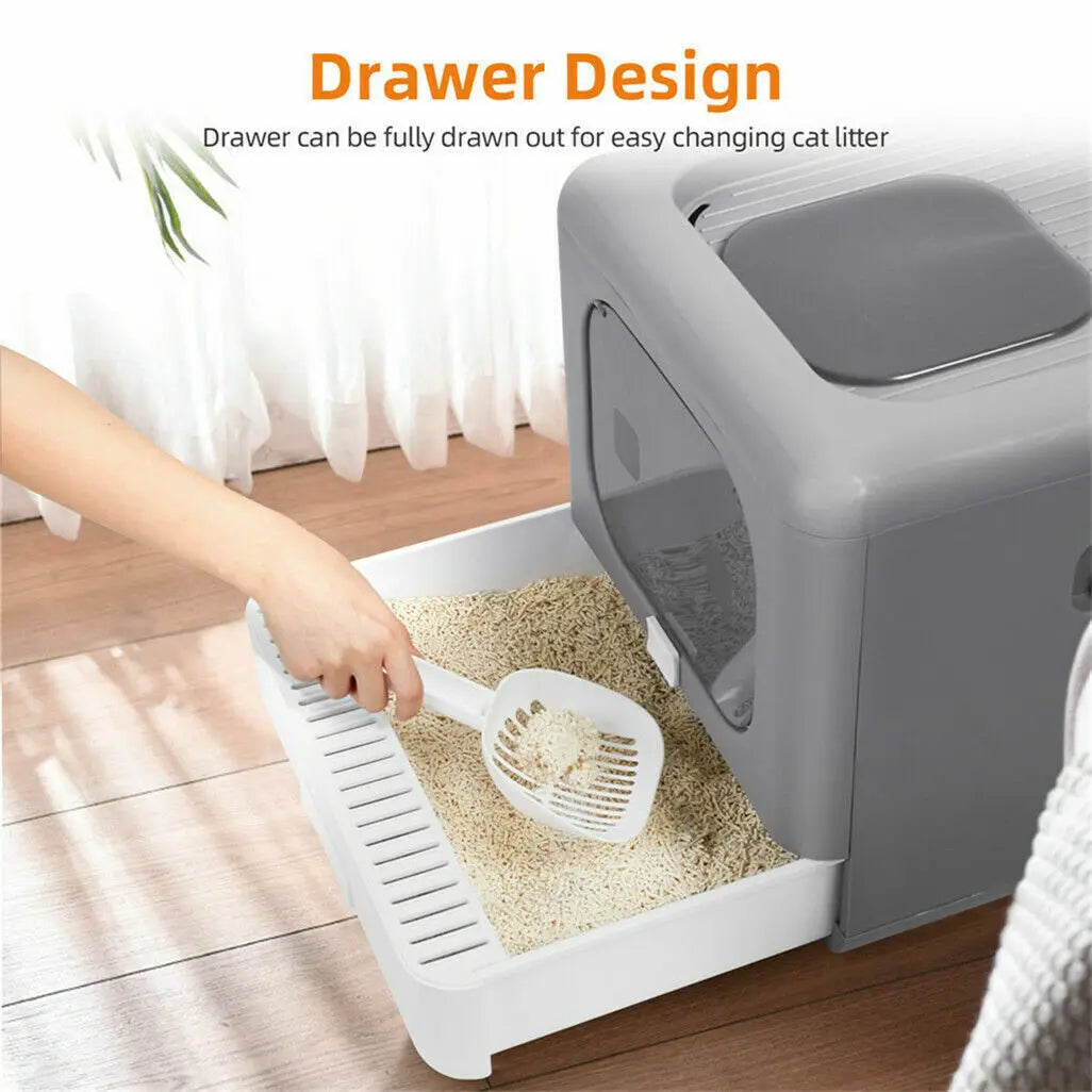 Cat Litter Box With Scoop And Tray Enclosed Front Entry