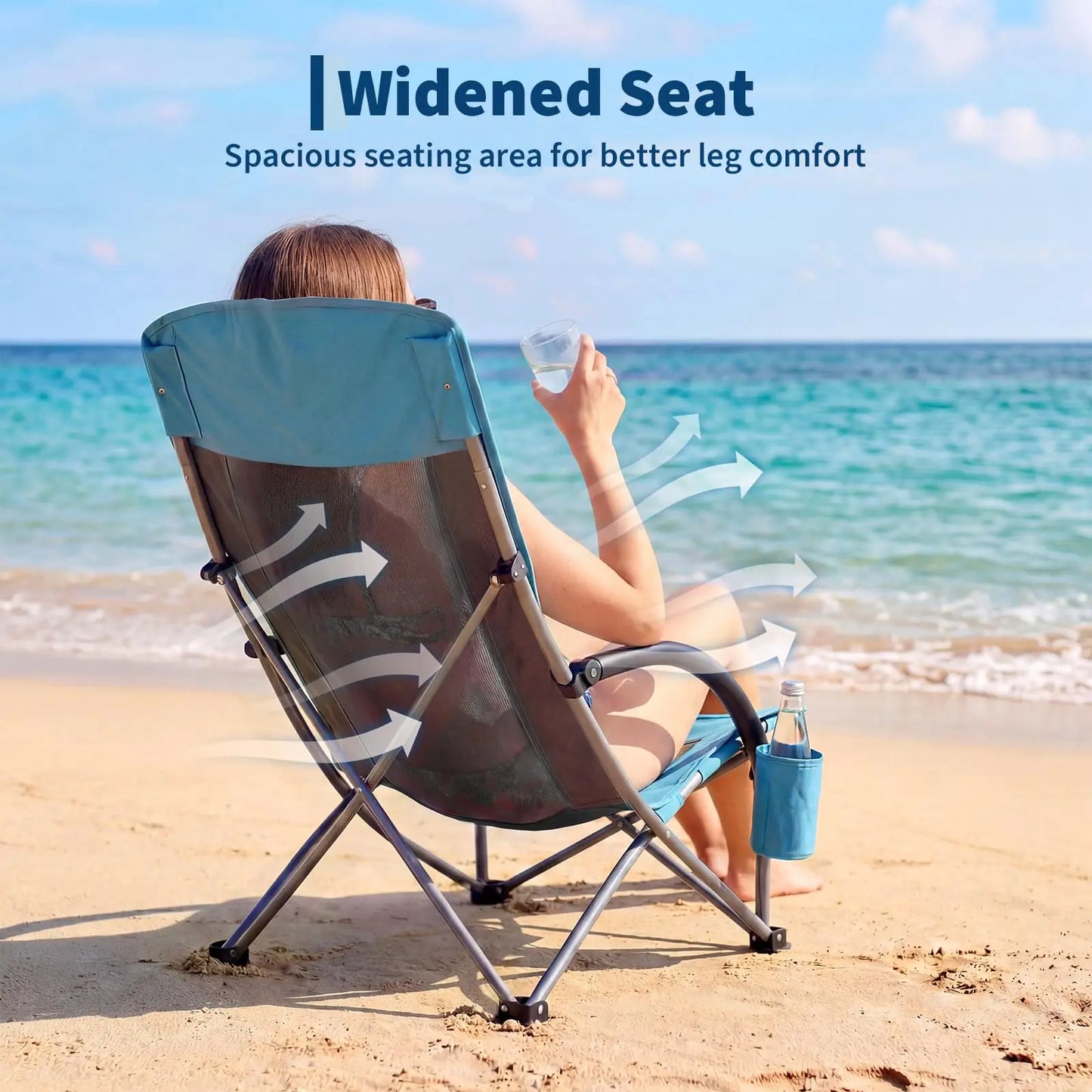 HiMISS Beach Chairs 2 Pack Folding Cup Holders Portable Outdoor