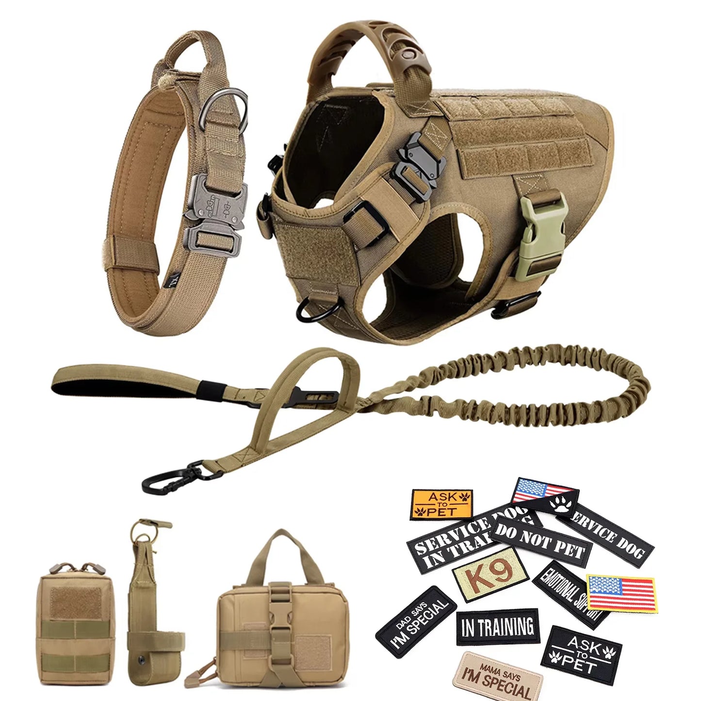 Military Large Dog Harness Vest Set With Patches For Malinois