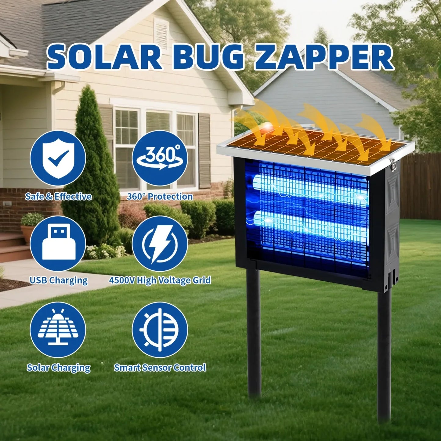Solar Bug Zapper Outdoor Mosquito Killer Portable Rechargeable