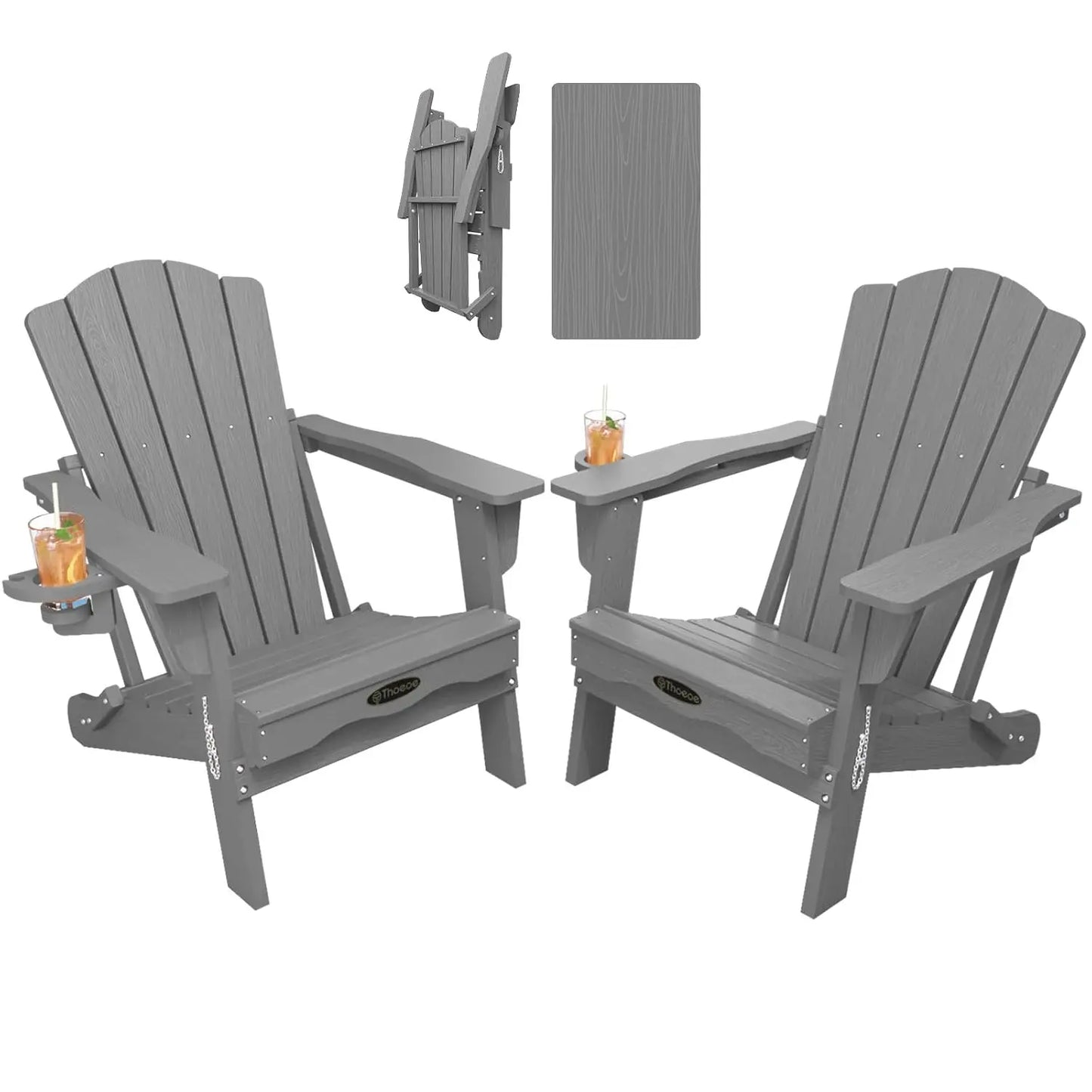 MOYU Folding Adirondack Chairs Outdoor All-Weather HDPE With Cup Holder