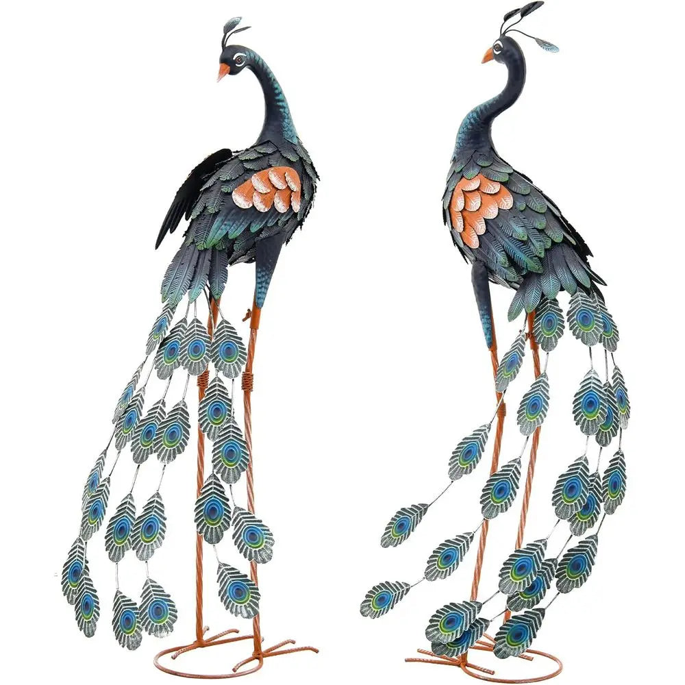 Extra Large Metal Peacock Garden Statue With Stable Ground Stakes