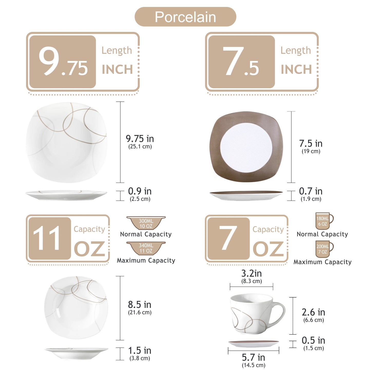 MALACASA Porcelain Dinnerware Set With Plates Cups Saucers