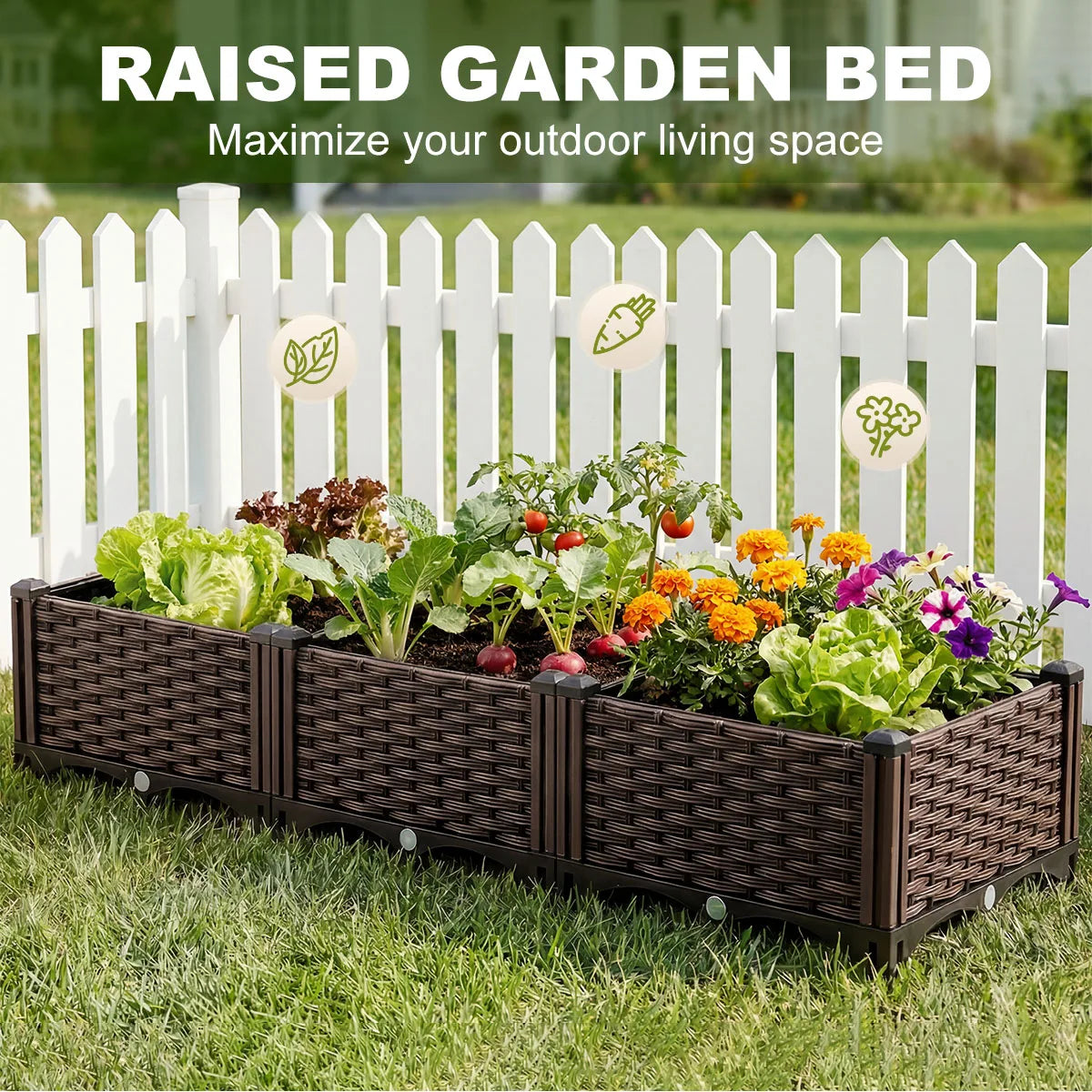 Rectangular Raised Garden Bed Kit Outdoor Plastic Planter Grow Box