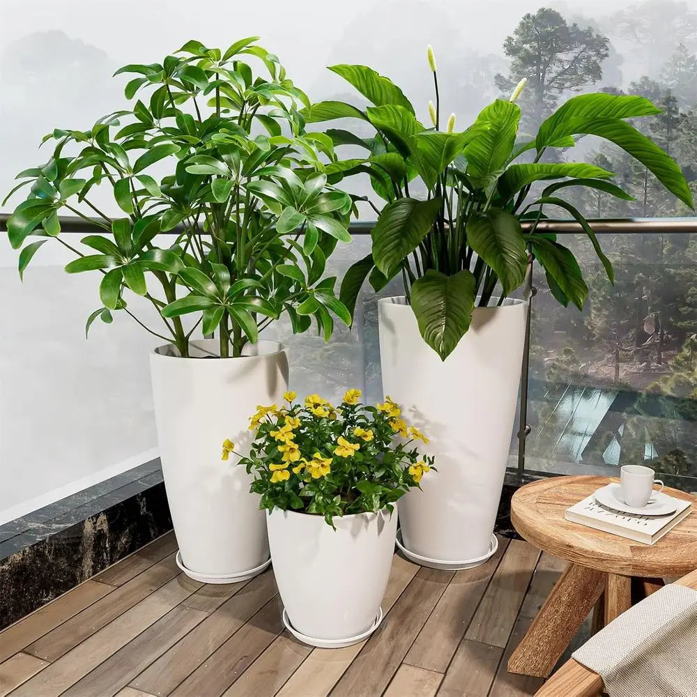 Set Of 3 Planters With Drainage Holes Indoor Outdoor
