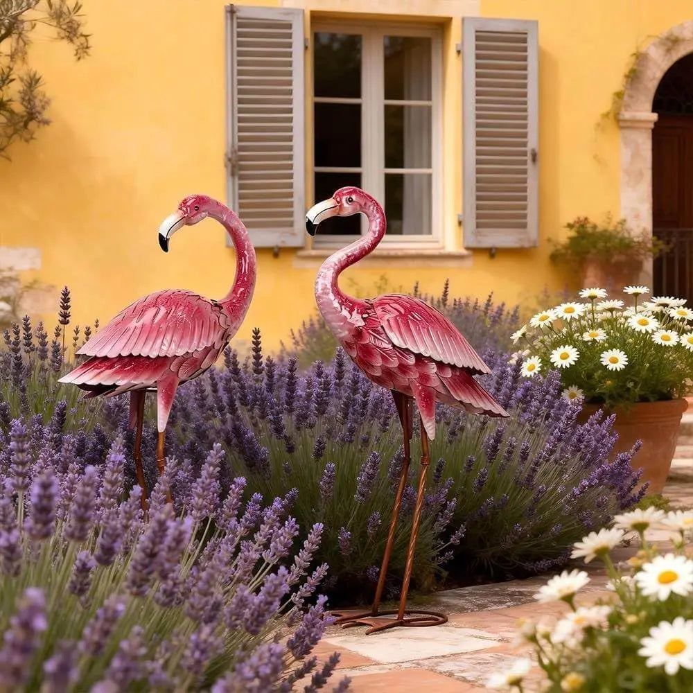 Outdoor Flamingo Garden Statue Metal Yard Art for Home Patio
