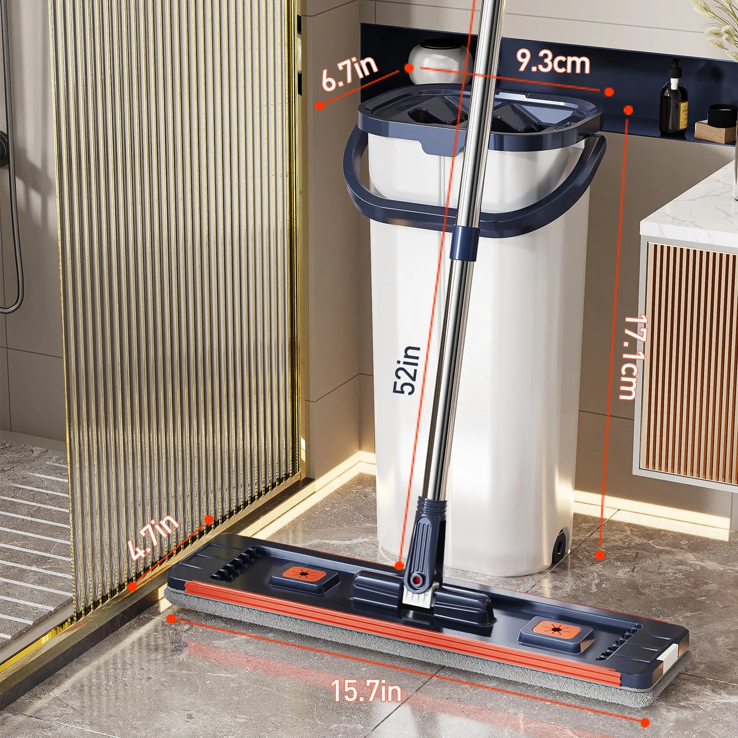 Microfiber Mop With Hands Free Bucket For Separate Clean And Dirty Water