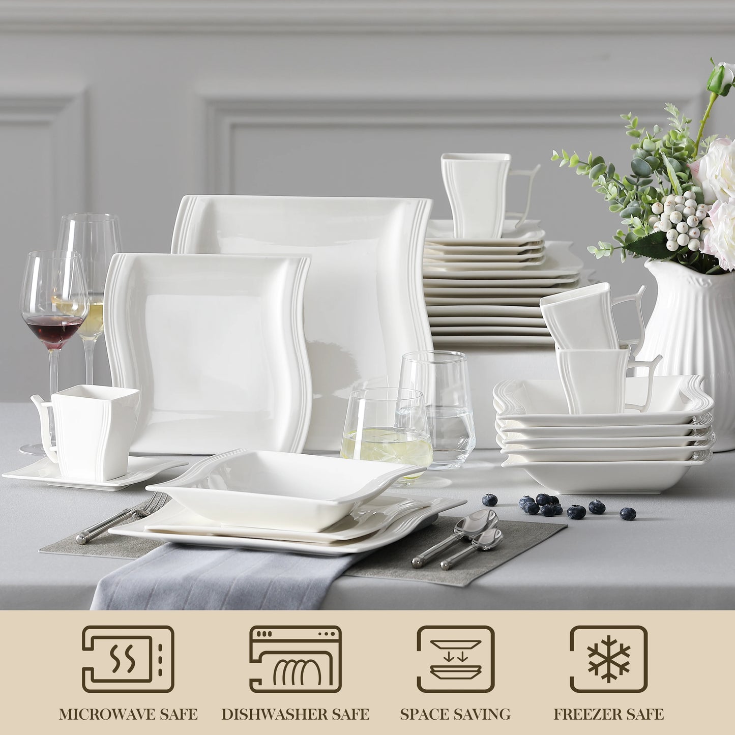 Malacasa White Porcelain Dinnerware Set For Everyday Dining